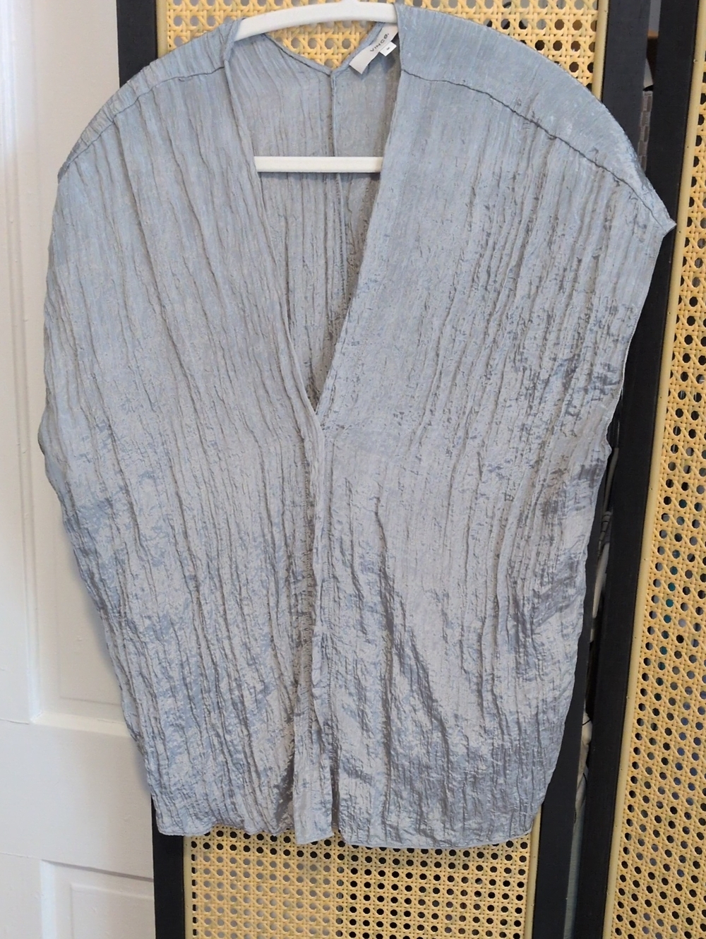 Vince Pale Blue Crinkled Open-Front Vest